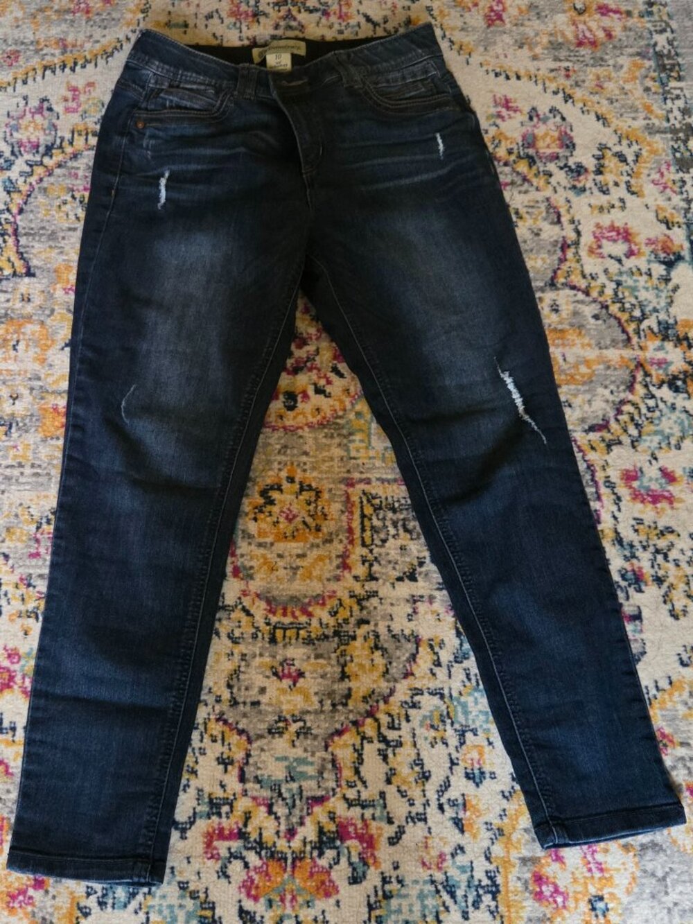 Democracy “Ab Technology” Skinny Jeans – Size 10, Dark Wash, Distressed